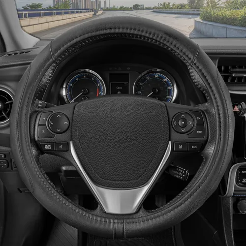 Vista 12 de Motor Trend GripDrive - Funda de cuero negro sintético para volante de automóvil, camión, camioneta, SUV, tamaño pequeño de 14 pulgadas, funda