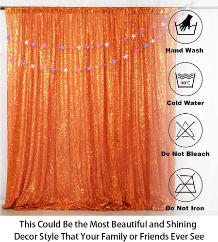 Vista 5 de ShinyBeauty Telón de fondo para cabina de fotos, la mejor opción, telón de fondo de lentejuelas de 4 x 6 pies, para bodas y eventos, tela de Naranja