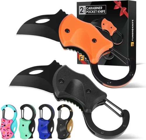 Vista 14 de FUNBRO Cuchillo de bolsillo pequeño, cortador de caja fría con hoja afilada de 1.34 pulgadas 1 paquete ámbar