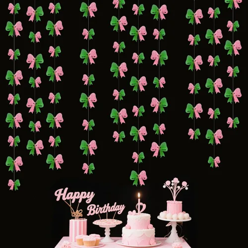 Vista 10 de Decoraciones de cumpleaños negras con lazo del 30 aniversario, guirnalda de lazos coquette con purpurina, pancarta serpentina para mujeres