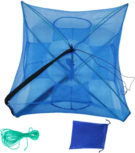 Vista 10 de Drasry Black Fishing Bait Trap Foldable Fish Net for Minnow Crab Crayfish Crawdad Shrimp Trap Cast Net Dip Cage Collapsible Easy Use 4 6 Hole