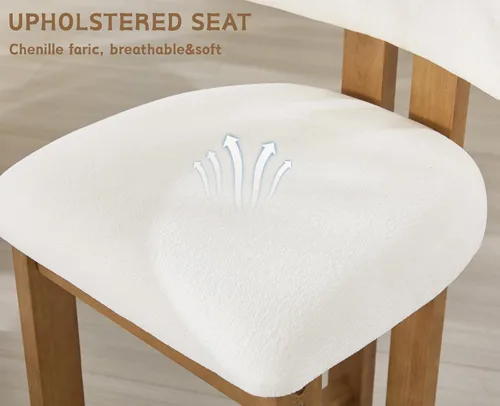 Vista 4 de Shunzhi Juego de 2 taburetes de bar tapizados de felpilla blanca con respaldo/patas de madera maciza, modernas sillas de bar altas para isla