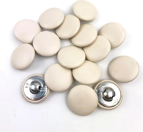 Vista 65 de Heyiwell 30 botones redondos cubiertos de cuero con vástago de metal, para vestidos de novia, camisas, vestidos, manualidades de costura (beige, mm)
