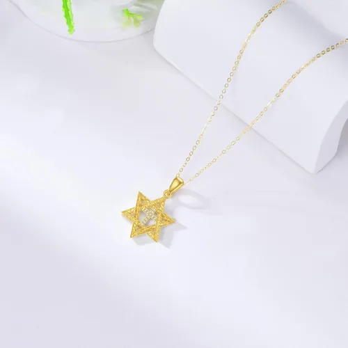 Vista 4 de Blocaci Collares con dije de estrella de David de oro de 14 quilates para mujer, collar con dije de cruz de David con cruz de mal de ojo