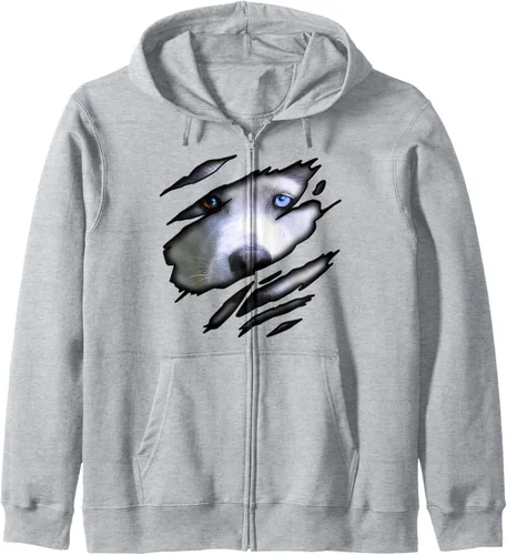 Vista 3 de Sudadera con capucha con cremallera para perro de Siberian Husky in me, diseño de perro, diseño de perro Pedigree