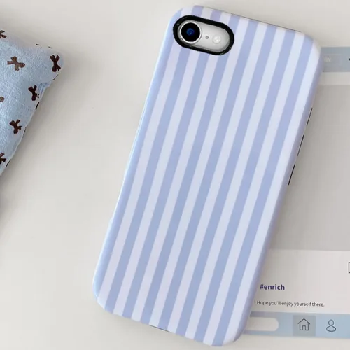 Vista 2 de Compatible con iPhone SE /8/7, diseño de patrón estético a rayas, resistente a los arañazos, funda protectora híbrida de 2 capas a prueba de golpes