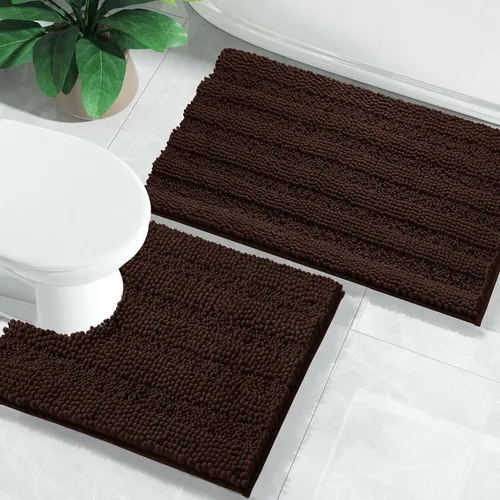 Vista 37 de Yimobra Juego de 2 alfombras de baño de felpilla suave y absorbente y alfombra para inodoro en forma de U, antideslizante, lavable a máquina