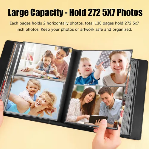 Vista 7 de Funda de cuero de gran capacidad de 8 x 10 pulgadas, 168 bolsillos para fotos de 8 x 10 pulgadas y cubierta de cuero de gran capacidad, 272