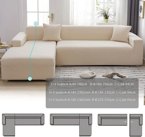 Vista 6 de OKYUK Funda para sofá modular en forma de L, 2 fundas de sofá jacquard de alta elasticidad de 3 + 3 asientos + 2 fundas de almohada, protector