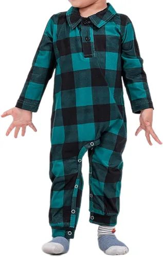 Vista 4 de BZSFW Conjunto de pijamas de Navidad familiares a juego, pijamas de Navidad a cuadros rojos con botones para adultos y niños