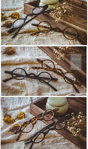 Vista 5 de Anteojos de lectura retro redondos pequeños para hombre y mujer (dos pares/leopardo + negro, 1.50)