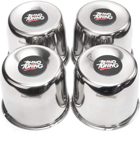 Vista 8 de RTRHINOTUNING Tapas centrales de rueda de 3.31 pulgadas de acero inoxidable que se empujan a través, tapas de cubo de remolque negras para camión