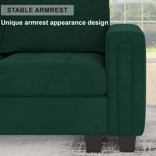 Vista 4 de Belffin Sofá modular de terciopelo en forma de L, sofá seccional convertible de gran tamaño con diván reversible para sala de estar, verde