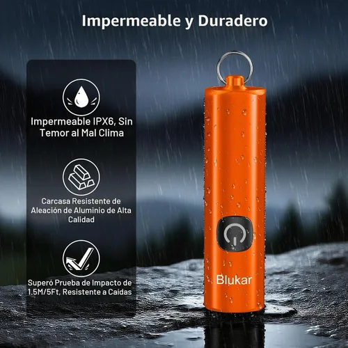 Vista 7 de Blukar EDC recargable llavero linterna, 360L mini luz de flash portátil