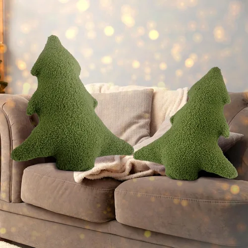 Vista 6 de Soaoo 3 almohadas decorativas para árbol de Navidad, almohada decorativa con forma de árbol de Navidad, cojín suave en forma de planta 3D