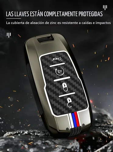 Vista 3 de para Dodge Ram 1500 Funda y Carcasa para Llavero de Metal Soporte de Llave Inteligente Protector, Fibra de carbono, 4 botones, Moderno