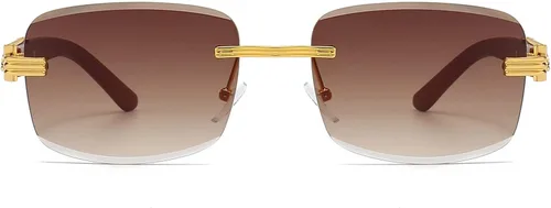 Vista 2 de LJCZKA Lentes de sol cuadrados sin montura para mujeres y hombres, retro, rectangulares, sin marco, lentes de sol steampunk de lujo tintados
