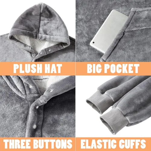 Vista 2 de Degrees of Comfort Manta de gran tamaño con capucha, mantas suaves para adultos, mujeres y hombres, acogedora sudadera con bolsillo gigante