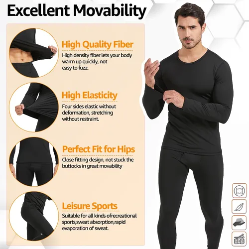 Vista 5 de UNIQUEBELLA Men's Thermal Underwear Sets Top & Long Johns Fleece Sweat Quick Drying Thermo Base Layer