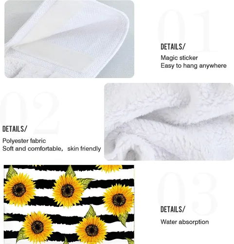 Vista 4 de Toallas vintage de girasol y mariposas para cocina, 2 piezas, toalla de cocina colgante floral de primavera acuarela, toallas de mano florales
