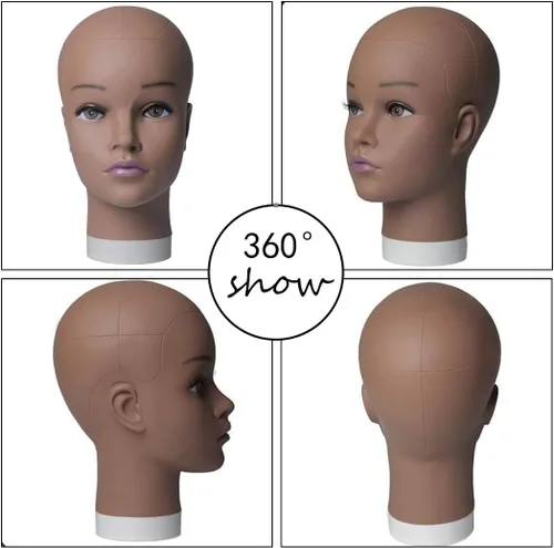 Vista 4 de HAIRWAY Cabeza de maniquí femenina, soporte de maniquí de cosmetología, cabeza de maniquí para pelucas, maniquí de muñeca para hacer pelucas y Marrón