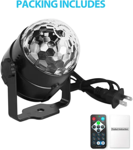 Vista 4 de Luces de fiesta de bola de discoteca para DJ, activadas por sonido, con control remoto, lámpara estroboscópica, 7 modos, luz de escenario