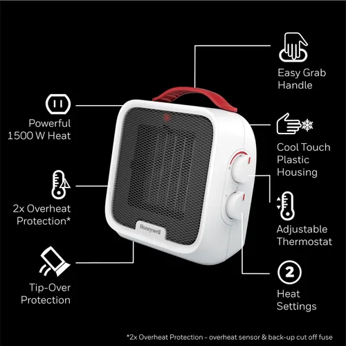 Vista 4 de Honeywell UberHeat 5 Calentador de Espacio de Cerámica para Habitaciones Pequeñas, Blanco