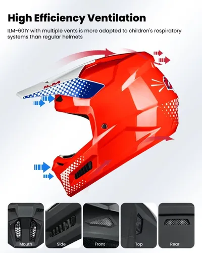 Vista 4 de ILM Cascos de Motocicleta Todoterreno para Jóvenes Niños Casco ATV Motocross BMX Fuera de Carretera con Gafas Guantes Máscara DOT Modelo MT601Y