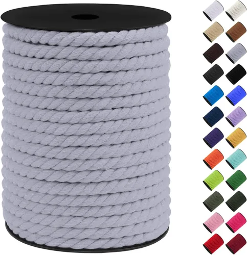 Vista 48 de Cordón de macramé de algodón, 0.315 in x 131 pies, hilo grueso para manualidades, cuerda trenzada de 3 hebras para colgar en la pared, ganchos