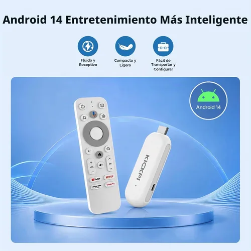 Vista 6 de KP2 Android TV Stick 2GB RAM 8GB ROM Android 14 Amlogic S905Y4 procesador de cuatro núcleos 4K HDR Chromecast asistente de voz Dolby Audio