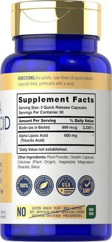 Vista 2 de Carlyle Ácido alfa lipoico 600mg 90 Cápsulas ALA con biotina