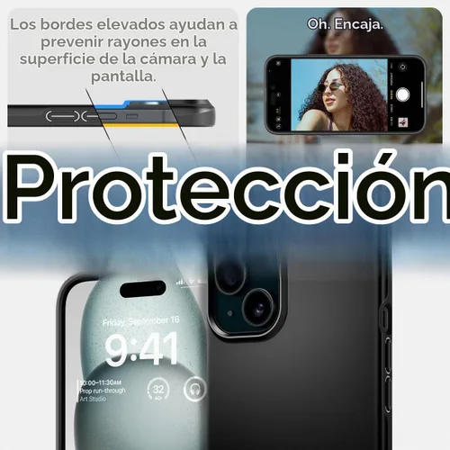 Vista 5 de Spigen Funda delgada diseñada para iPhone 15 (2023) [carcasa dura] [protección de grado militar] - negro