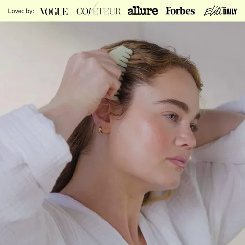 Vista 5 de Act+ Acre Herramienta de cuero cabelludo Gua Sha – Peine de mano de dientes anchos – Herramienta perfecta de masajeador de piedra natural – Estimula
