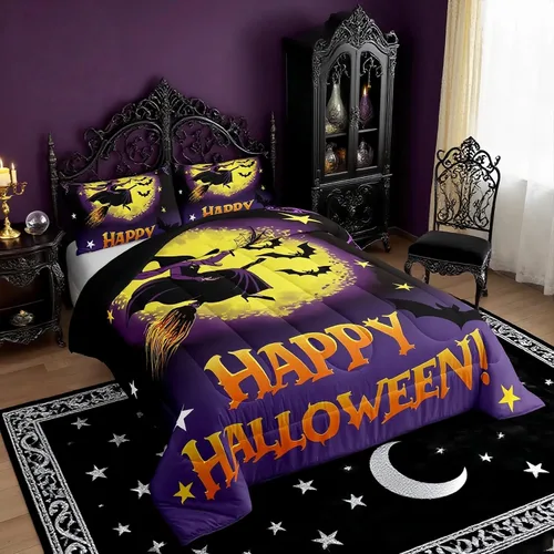 Vista 20 de Feelyou Juego de edredón de calabaza para todas las estaciones, decoración de Halloween, juego de ropa de cama con 1 funda de almohada, microfibra
