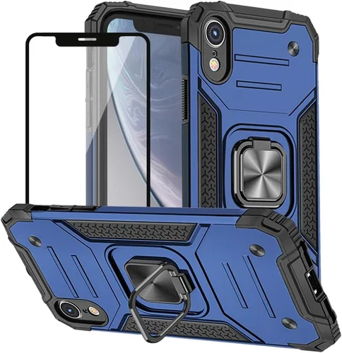 Vista 12 de HNHYGETE Funda para iPhone XR con protector de pantalla: (resistente) grado militar giratorio de 360° con función atril a prueba de golpes