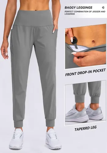 Vista 5 de Viodia Pantalones deportivos para mujer, con bolsillos, cintura alta, atléticos, para entrenamiento, yoga, pantalones deportivos cónicos
