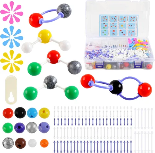 Vista 8 de Kit de modelo molecular de química de 207 piezas, 79 átomos, 18 orbitales de nube de electrones, 110 enlaces de enlaces, molécula de química