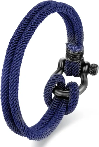 Vista 10 de Pulsera náutica de marinero con cierre de cuerda, brazalete de acero con tornillo de acero y grilletes de anclaje marino, dos filas