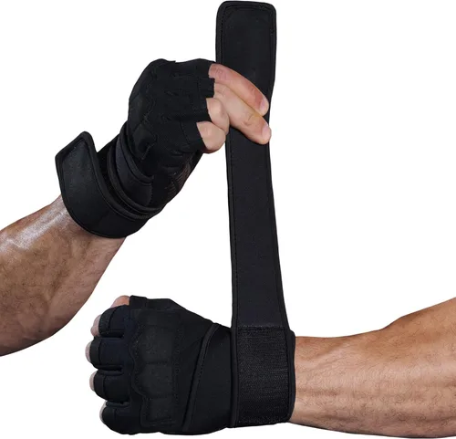 Vista 10 de Guantes de entrenamiento para hombre para levantamiento de pesas - Guantes de ejercicio para hombres y mujeres con soporte para muñequera, Marrón