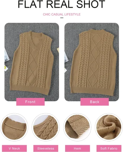 Vista 4 de EVALESS - Chaleco de gran tamaño para mujer, cuello en V, sin mangas, color sólido, suéter suelto
