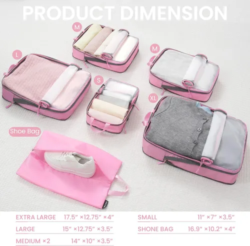 Vista 56 de BAGAIL 4 Set/6 Set Ultraligero Compresión Embalaje Cubos Organizador de Embalaje para Accesorios de Viaje Equipaje Maleta Mochila
