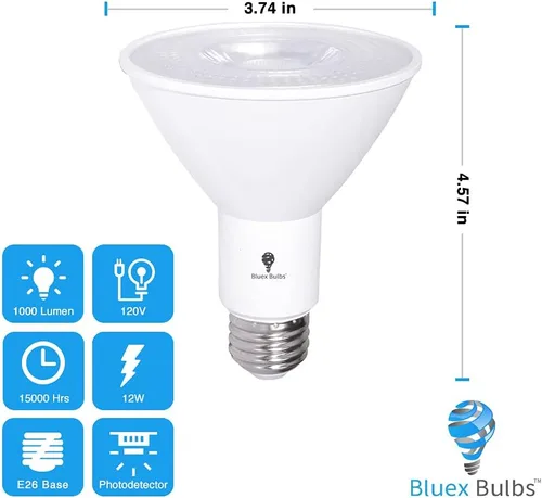 Vista 2 de Paquete de 2 bombillas LED PAR30 de inundación del anochecer al amanecer para exteriores con sensor de fotocélula, 12W equivalente a 100 vatios