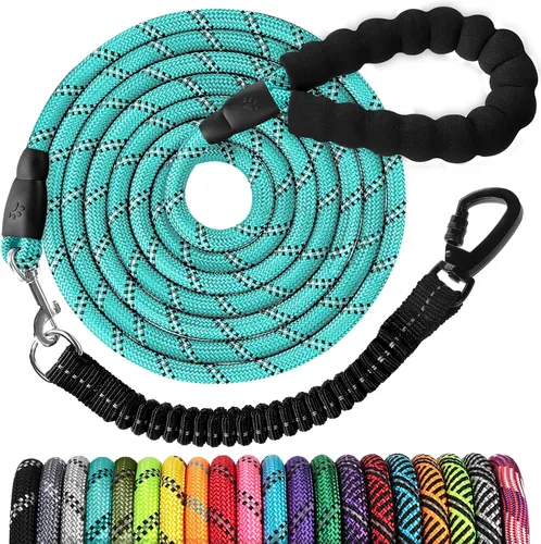 Vista 26 de Correa de perro de cuerda de 3 pies: correa resistente con gancho giratorio bloqueable, hilos reflectantes, bungee y asa acolchada - Correa