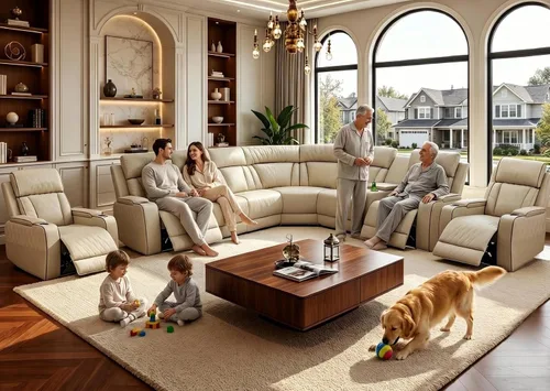 Vista 8 de Juego de sofá seccional reclinable de cuero, sofá seccional con 4 sillones reclinables Juegos de muebles de sala con 3 reclinables, luz LED