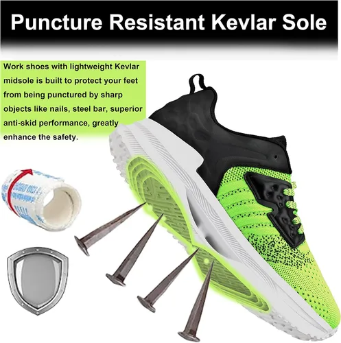 Vista 5 de DREAM HORSE Zapatos de punta de acero para hombre, antideslizantes, con puntera de seguridad, ligeros, indestructibles, zapatos de trabajo
