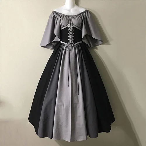 Vista 2 de Vestido irlandés tradicional para mujer, disfraz medieval corto, vestido victoriano de talla grande con corsé y manga acampanada, vestido de baile