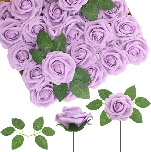 Vista 20 de 25 rosas realistas negras, flores artificiales de espuma de látex con tallos flexibles y 8 hojas para decoración de bodas, hogar y fiestas Negro