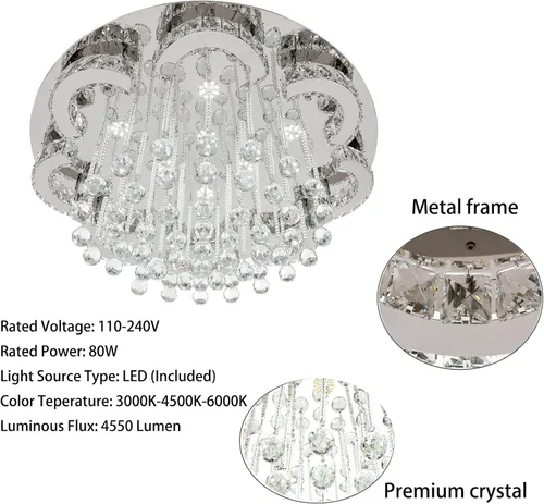 Vista 5 de OUKANING Lámparas de araña de cristal modernas para sala de estar, lámparas grandes para dormitorio, lámpara de techo empotrada para vestíbulo