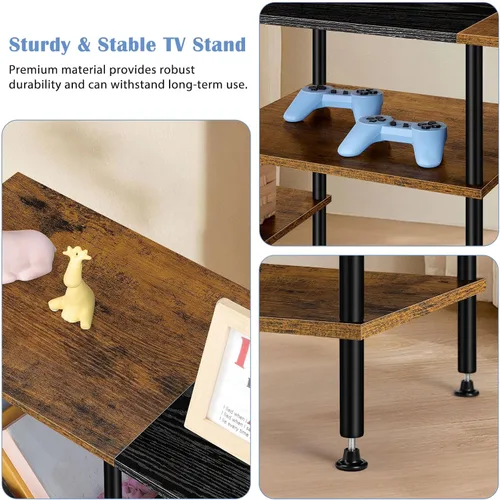 Vista 3 de OYEAL Soporte de TV para TV de 50 pulgadas, soporte de TV rústico para dormitorio con estantes de almacenamiento, centro de entretenimiento pequeño