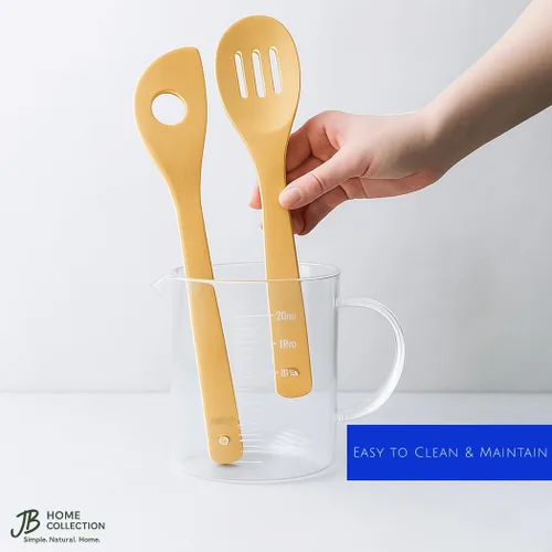 Vista 5 de JapanBargain, Juego de utensilios de cocina de bambú de 5 piezas, 12 ″ - Espátula, girador y cuchara - Herramientas de cocina ecológicas